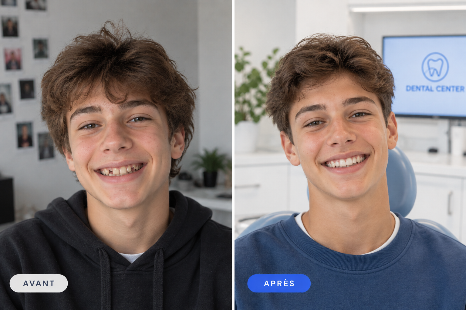 Sourire avant et après un traitement orthodontique
